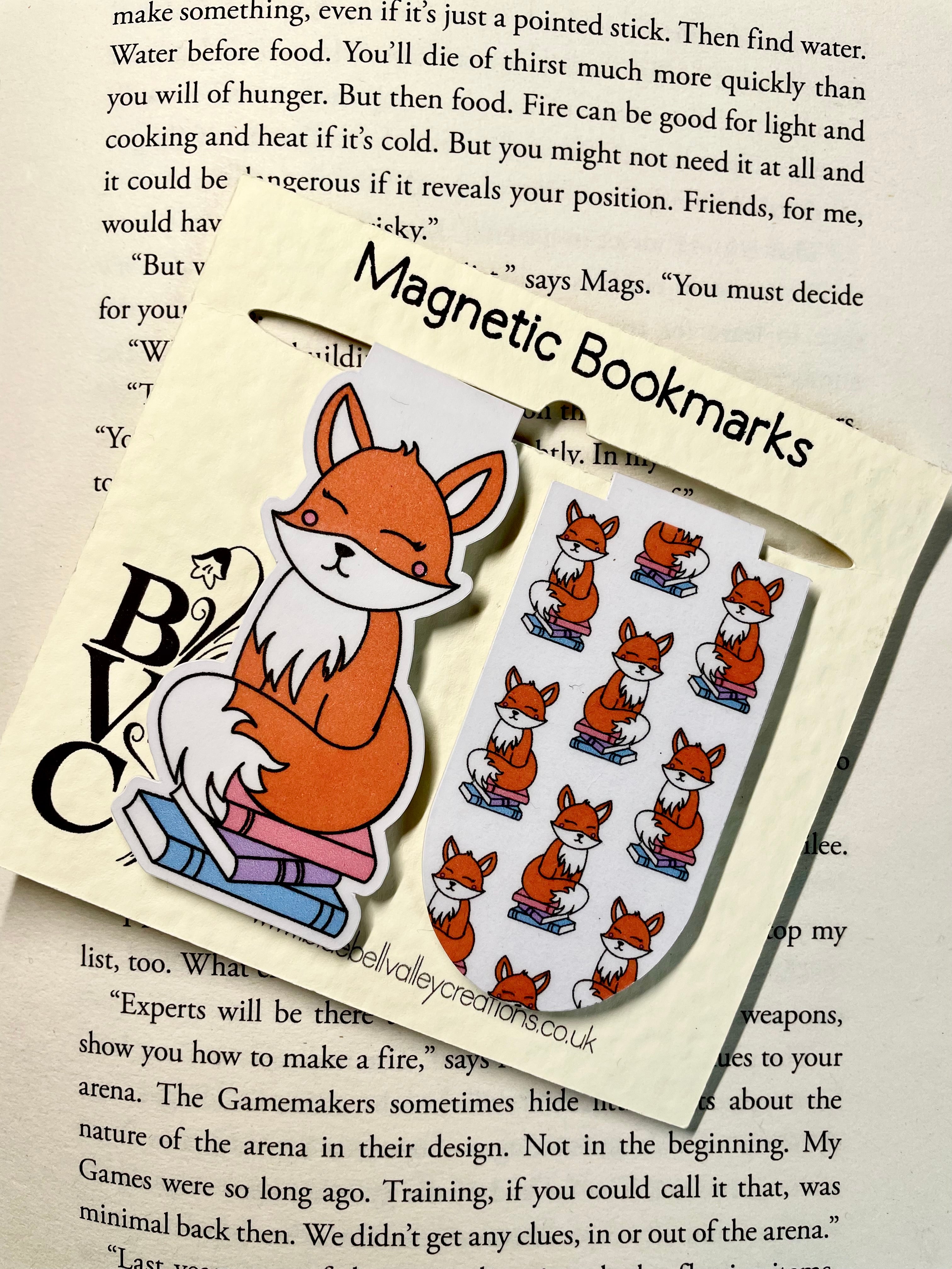 Red Fox Sitting On A Pile Of Books- Magnetic Bookmark