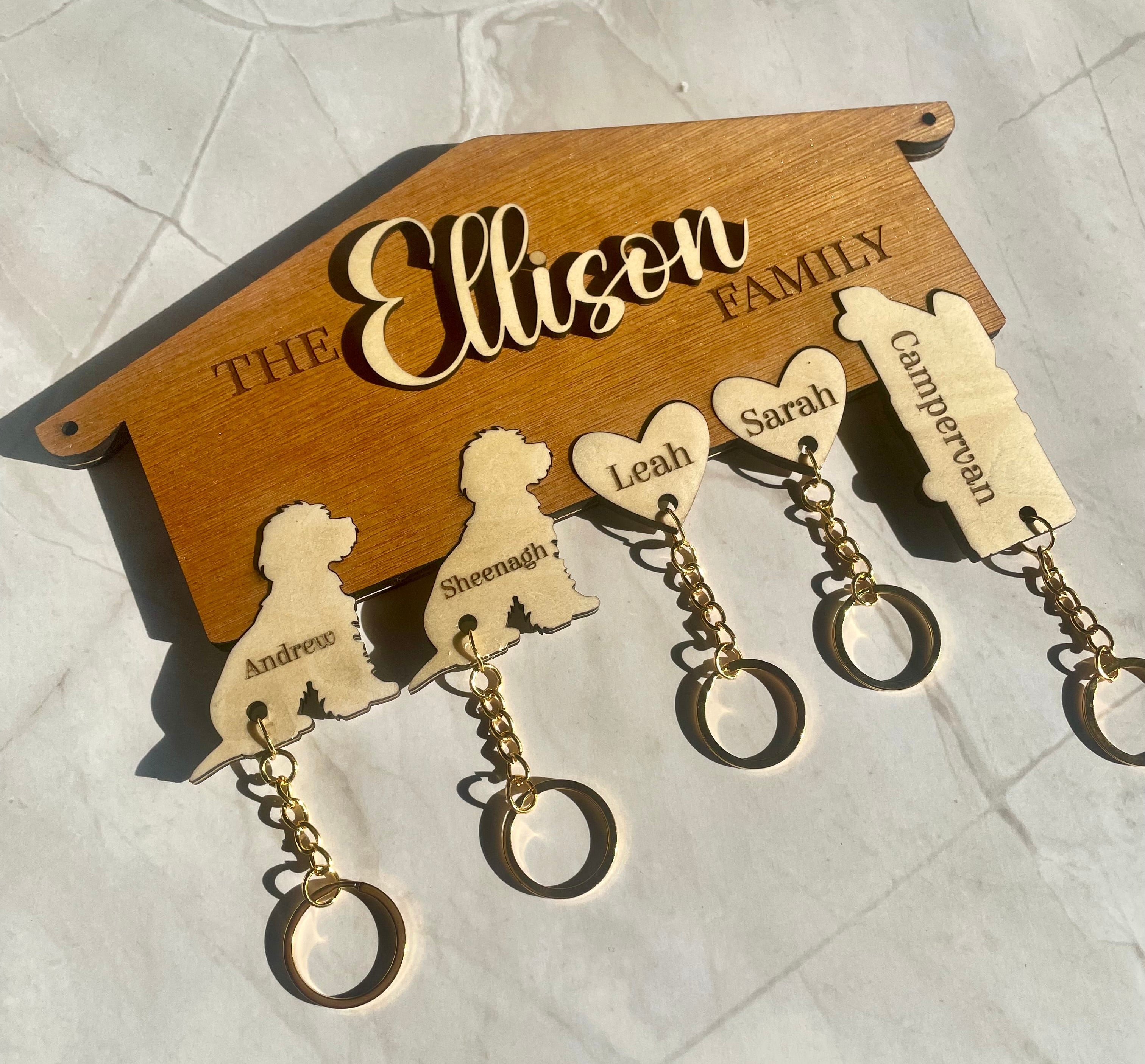 Personalised Wooden Family Key Holder – Custom Name or “Our Family” Key Rack