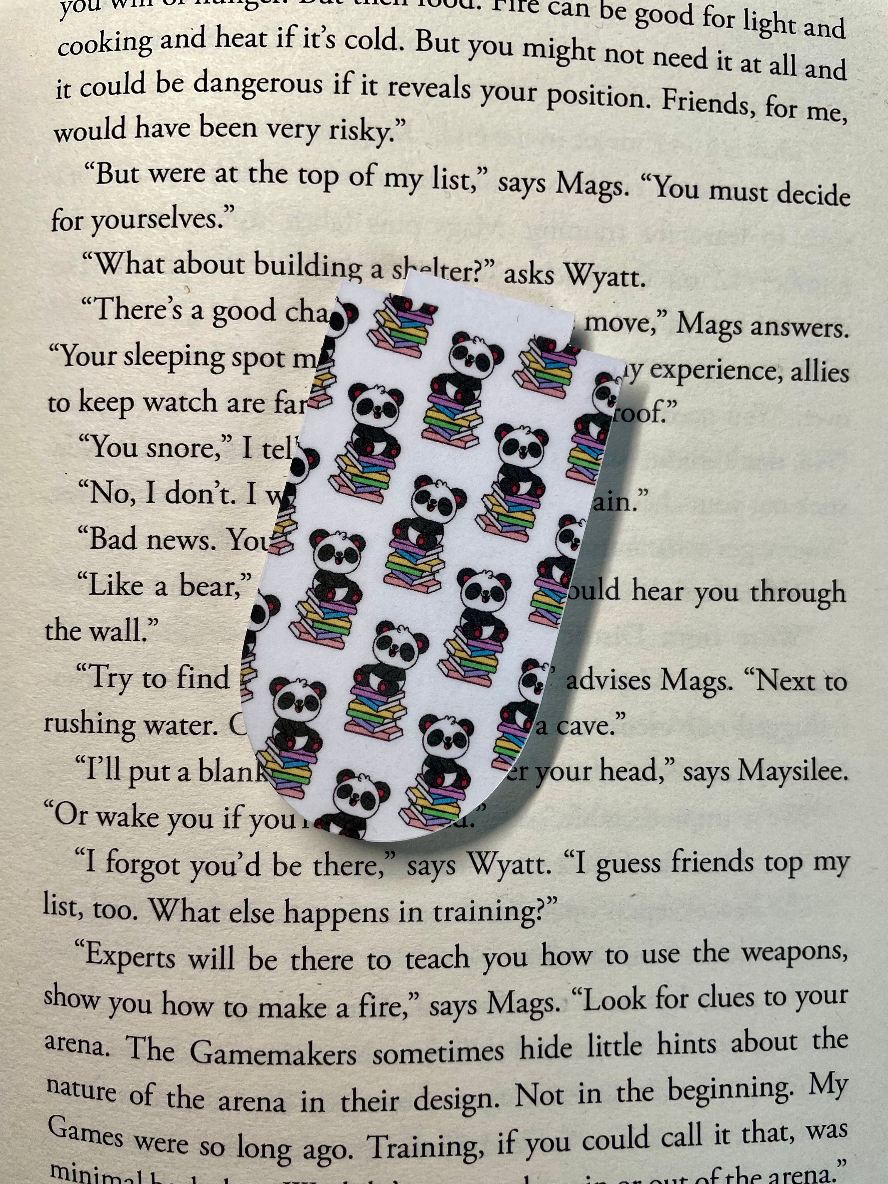 Playful Panda Sitting On Books- Magnetic Bookmark