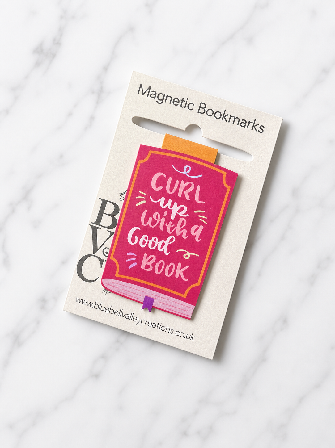 Magnetic bookmark on branded backing card ready for gifting