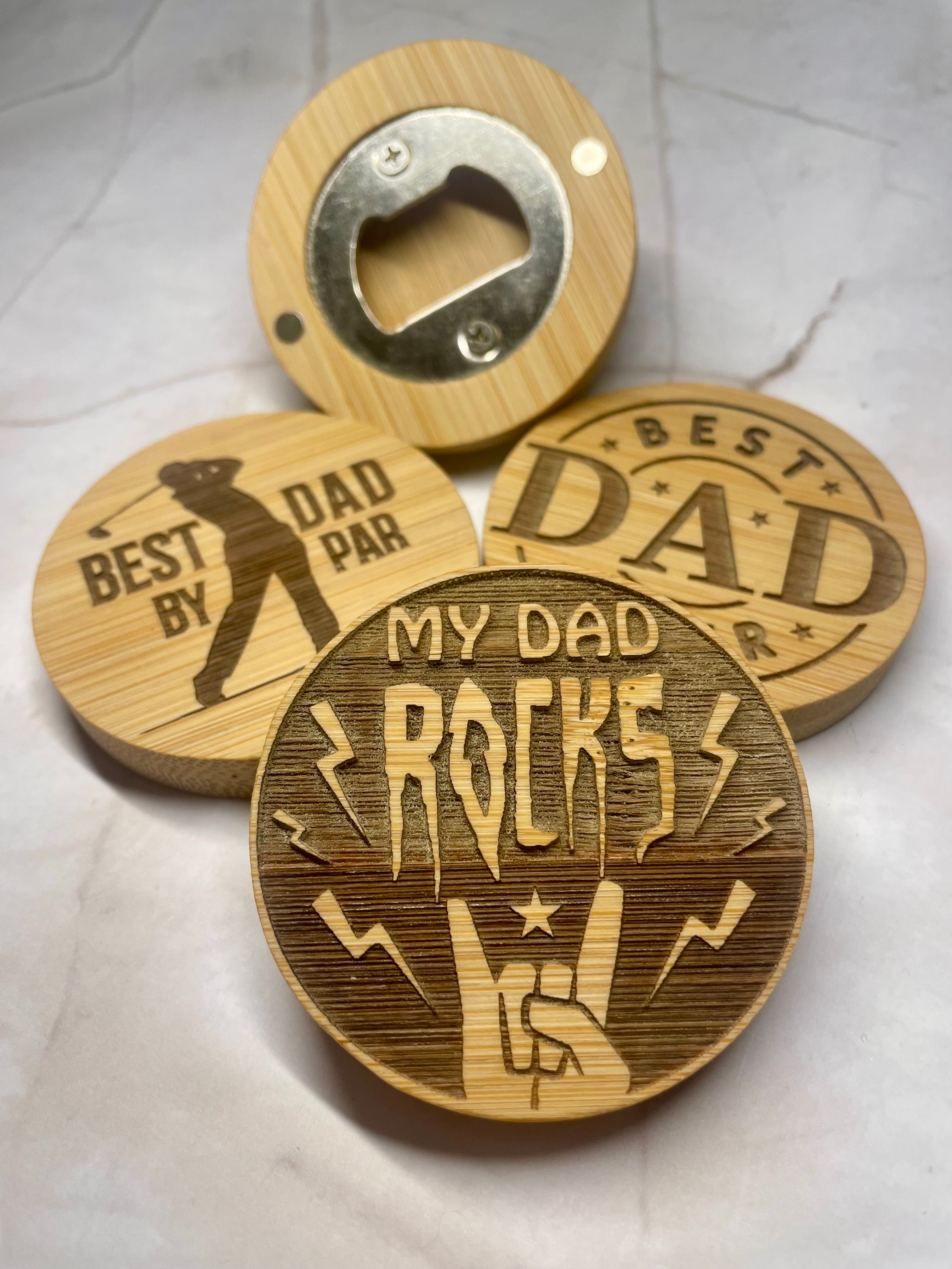 Engraved Bamboo Magnetic Bottle Opener – Dad Gift