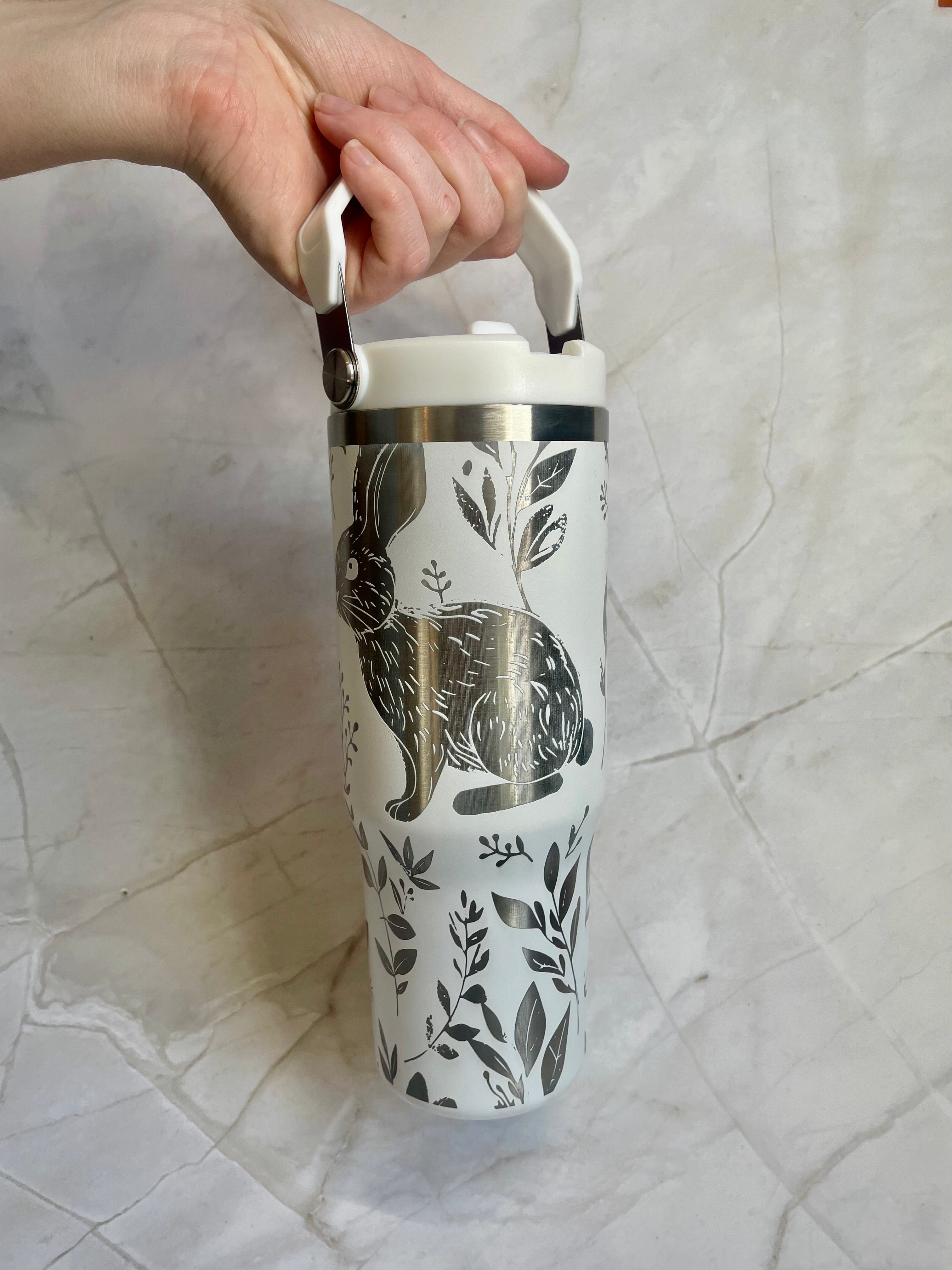 Rabbit Engraved Stainless Steel Tumbler – Woodland Animal Travel Mug