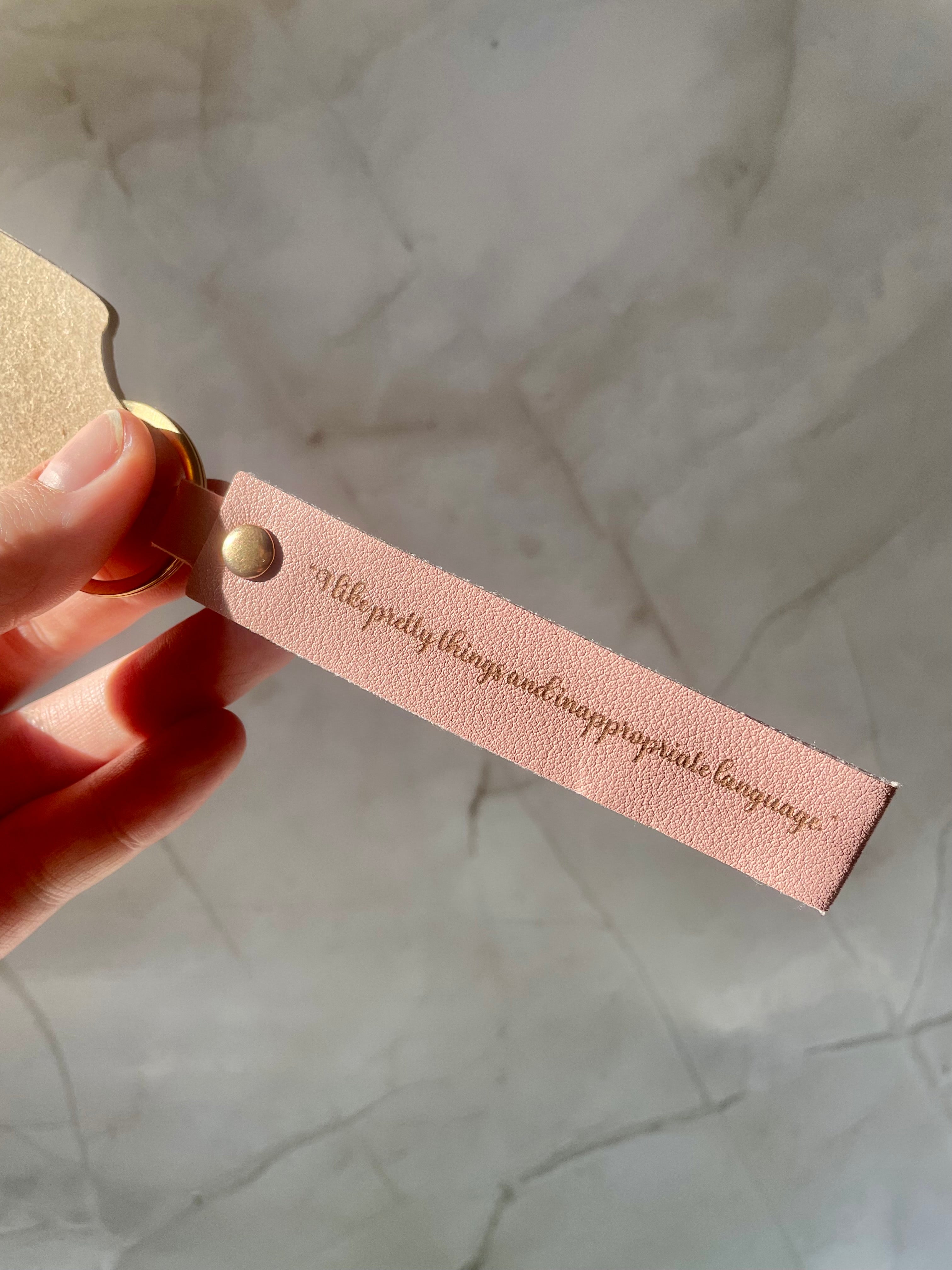 “I Like Pretty Things & Inappropriate Language” Faux Leather Keychain – Funny Keyring