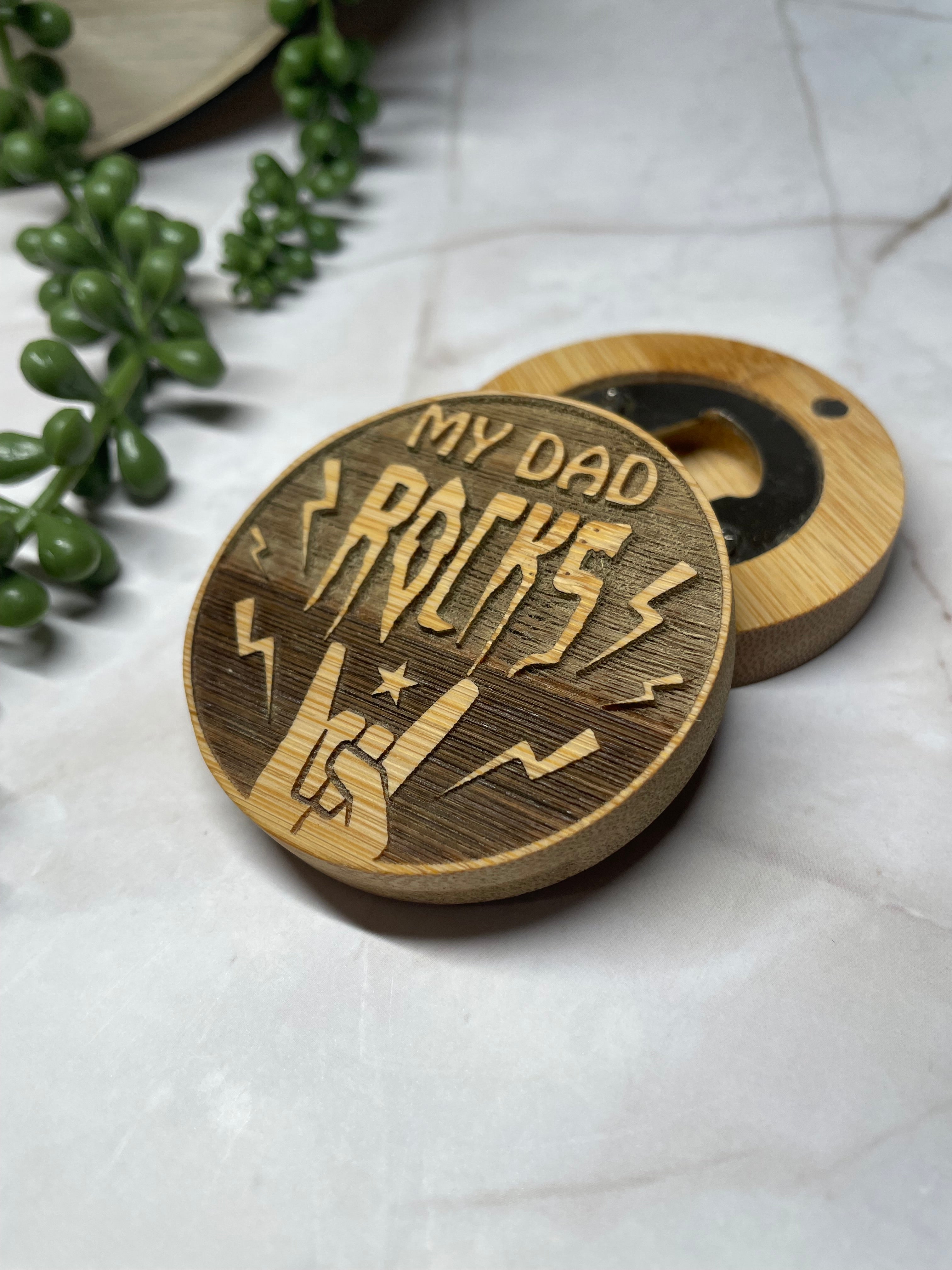 Engraved Bamboo Magnetic Bottle Opener – Dad Gift