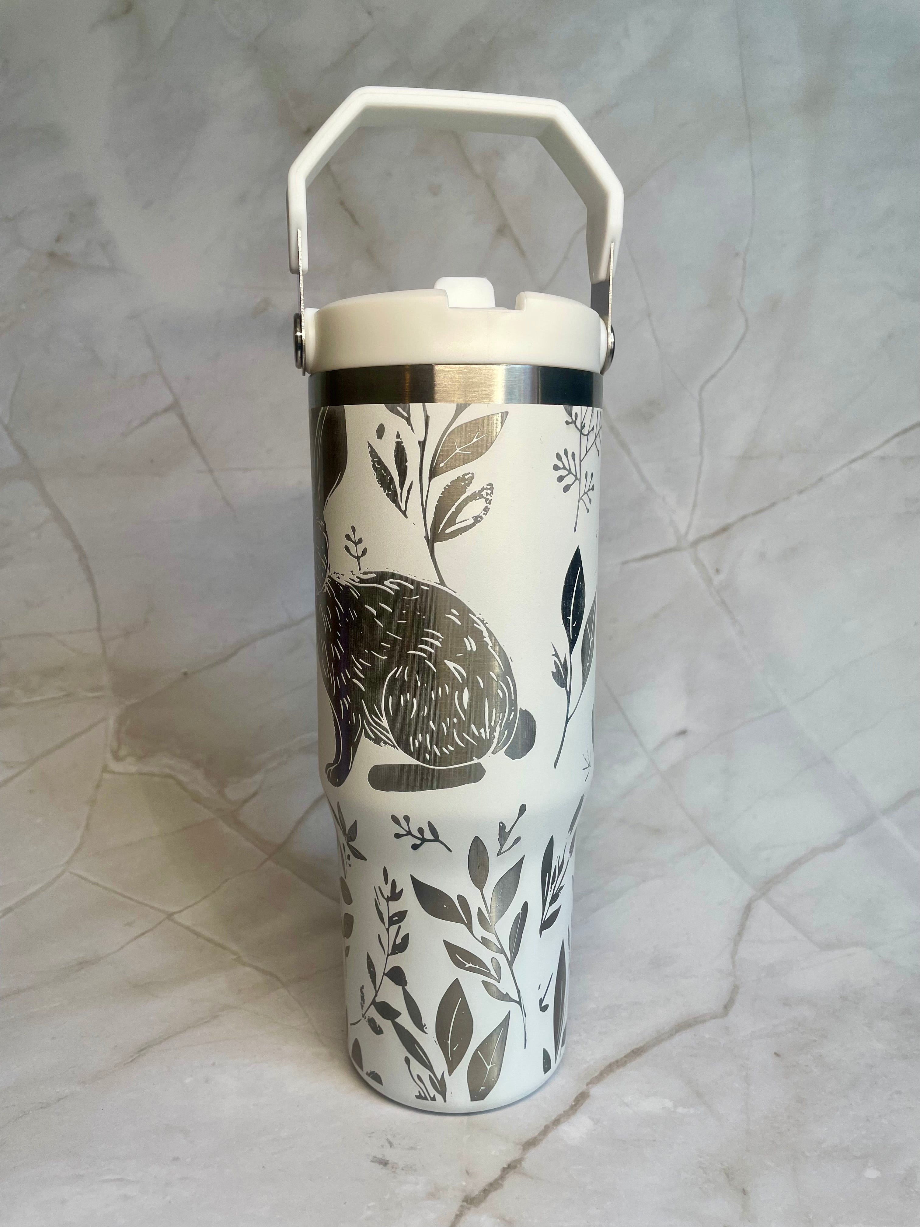 Rabbit Engraved Stainless Steel Tumbler – Woodland Animal Travel Mug
