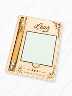 Personalised Wooden Sticky Note Holder with Pen – Desk Organiser