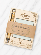 Personalised Wooden Sticky Note Holder with Pen – Desk Organiser