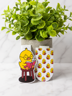 Set of two magnetic bookmarks featuring cute chick reading design and matching pattern
