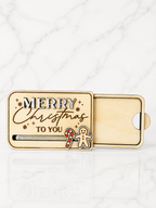 Wooden Merry Christmas gift card holder with sliding compartment for inserting gift card