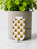 Magnetic bookmark with repeating chick reading pattern shown with dimensions 6.8 cm by 3.6 cm