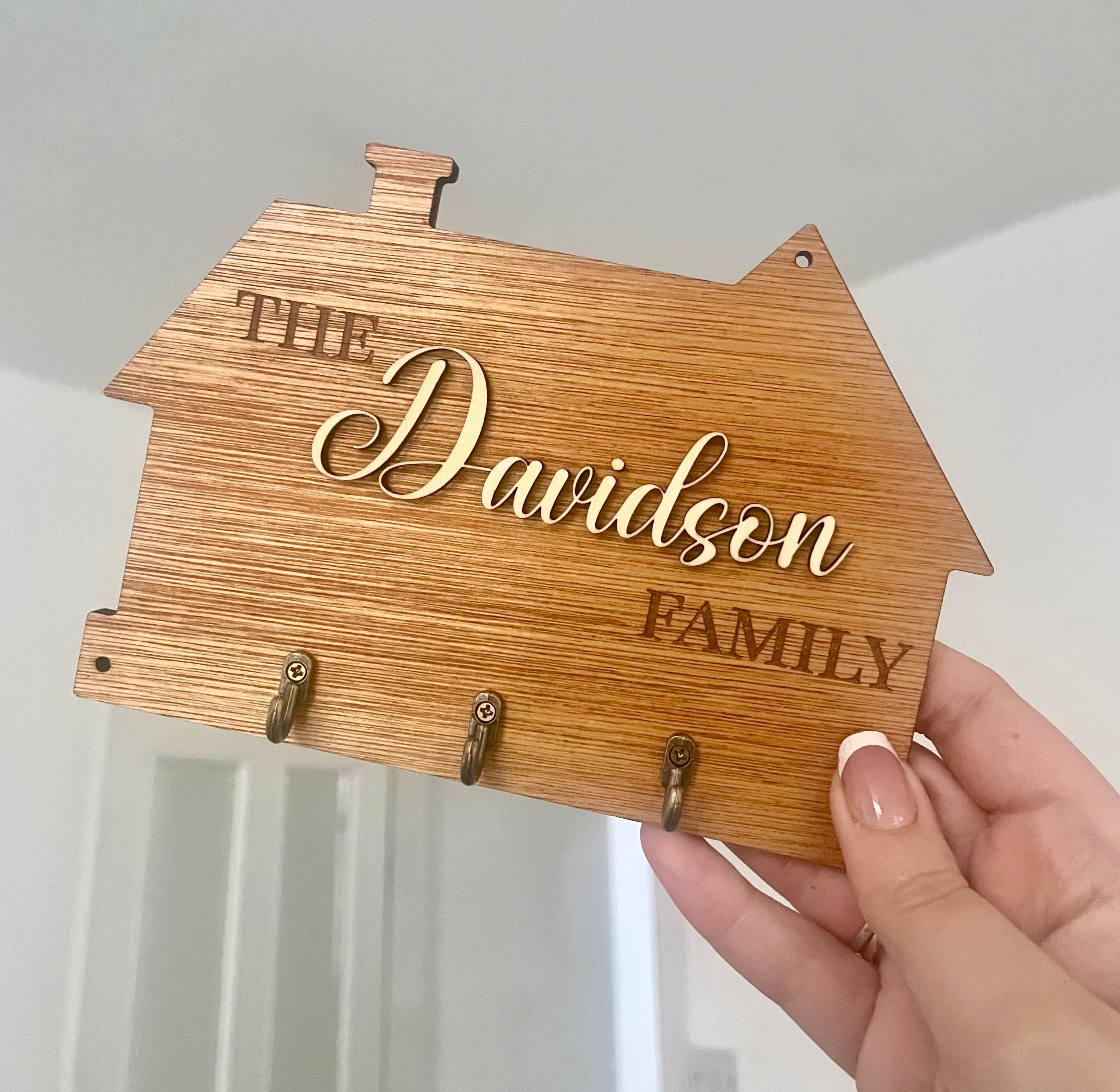 Personalised Wooden Family Key Holder – Custom Name or “Our Family” Wall Key Rack