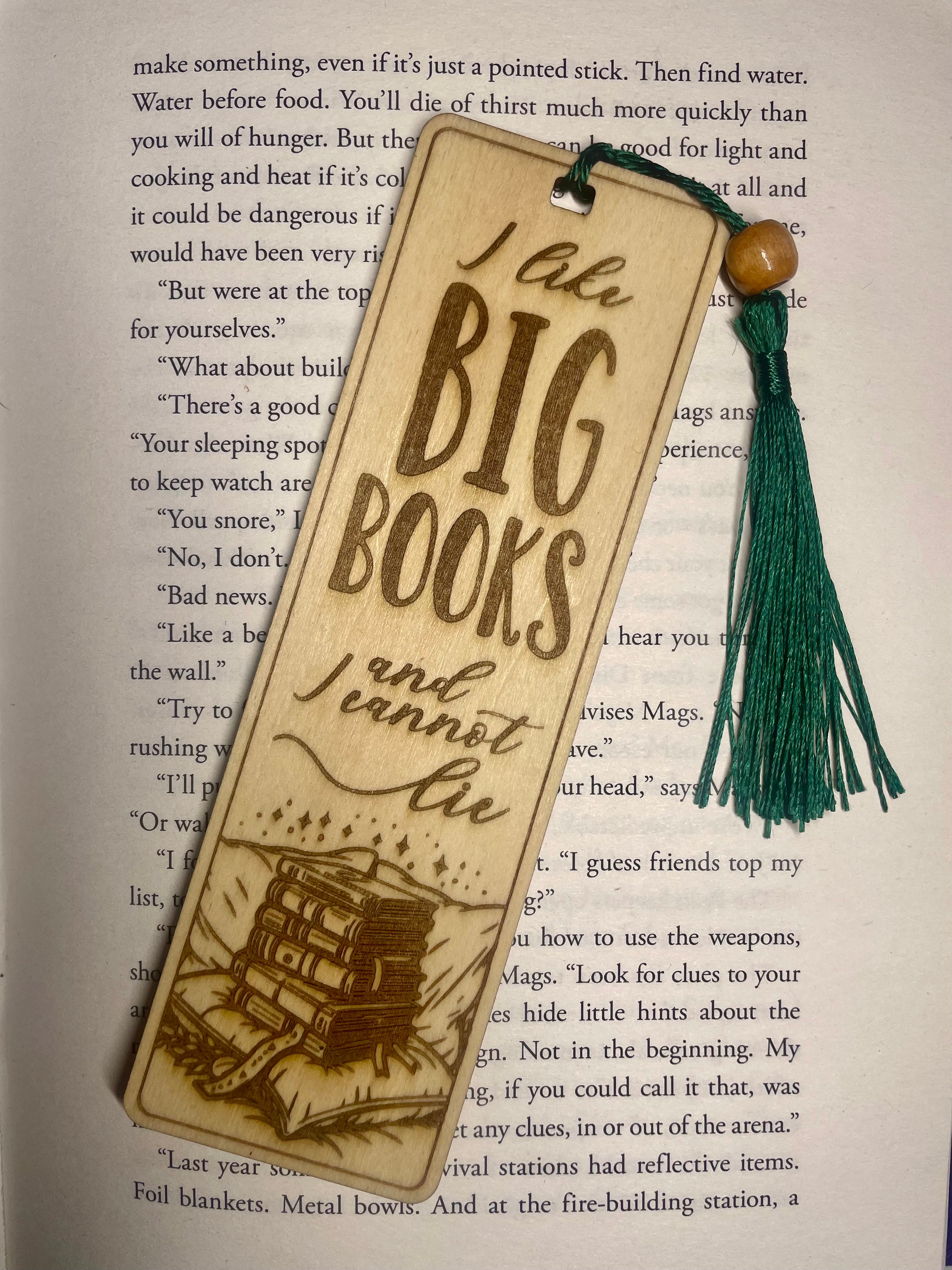Engraved Wooden Bookmark – “I Like Big Books and I Cannot Lie” – Book Lover Gift – Rustic Basswood Page Marker with Tassel