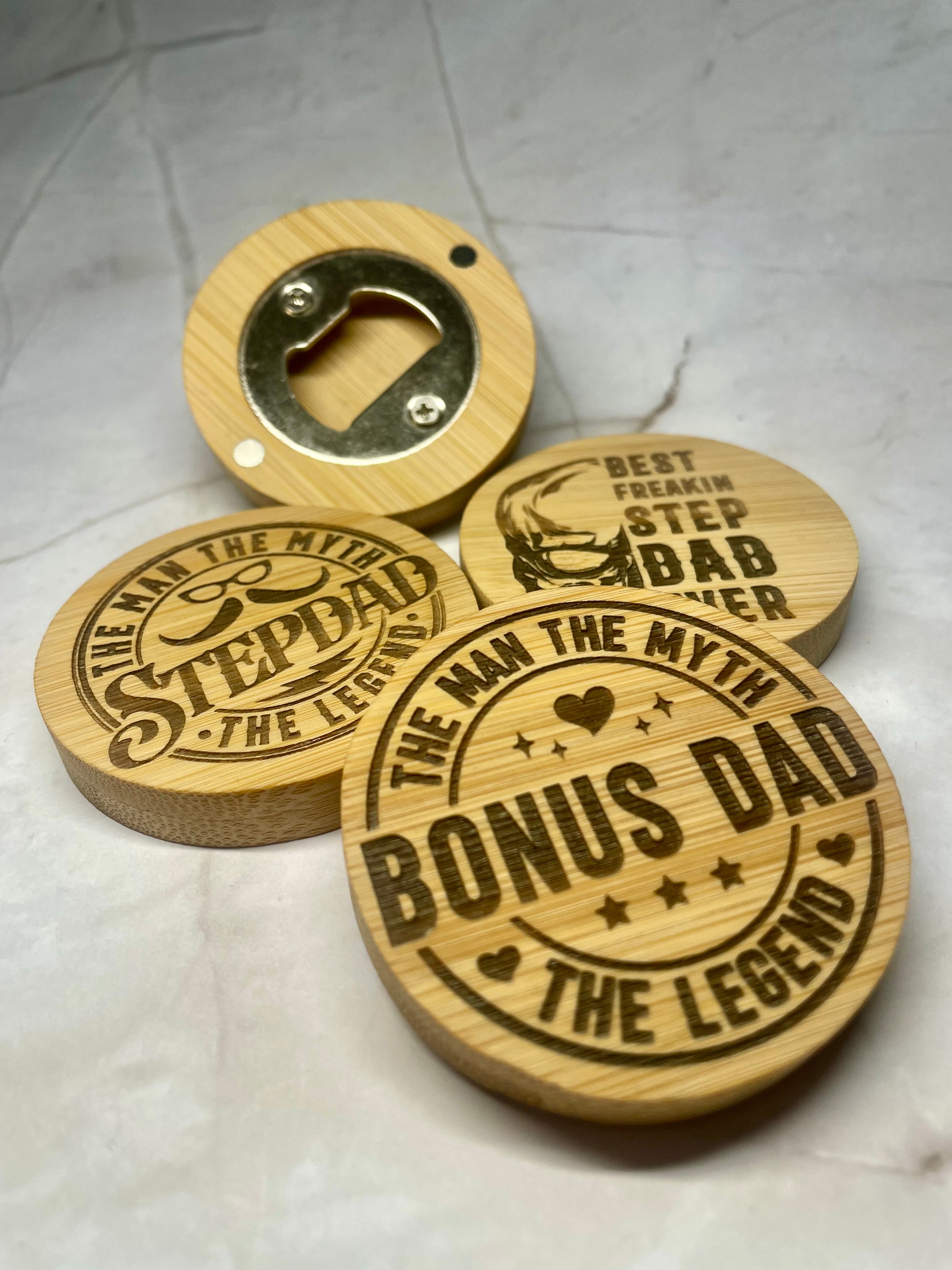 Engraved Bamboo Magnetic Bottle Opener – Stepdad / Bonus Dad Gift