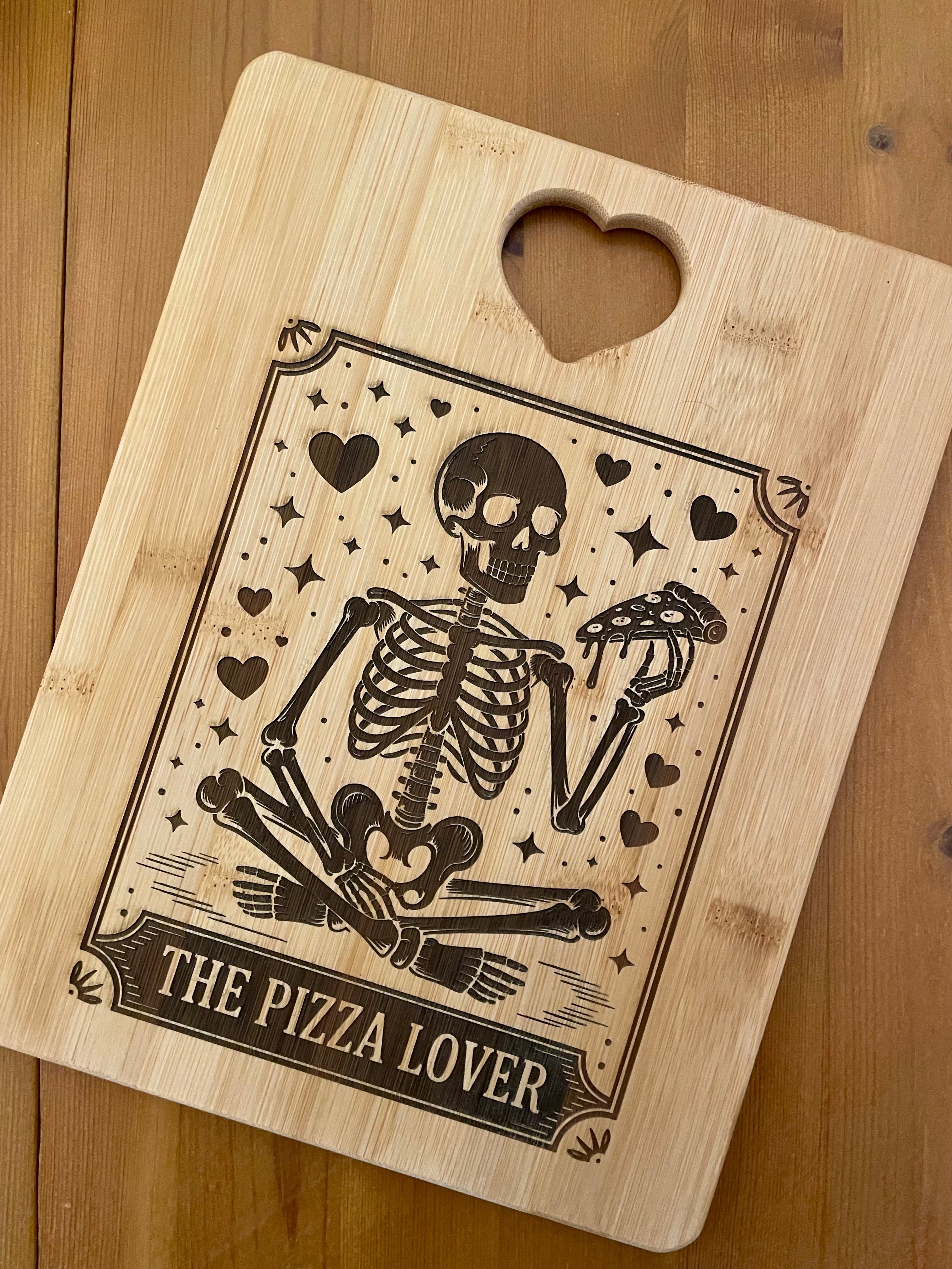 Pizza Lover Engraved Bamboo Chopping Board – Funny Skeleton Pizza Board