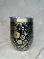 Steampunk Gear Engraved Stainless Steel Tumbler – Mechanical Cog Drinkware