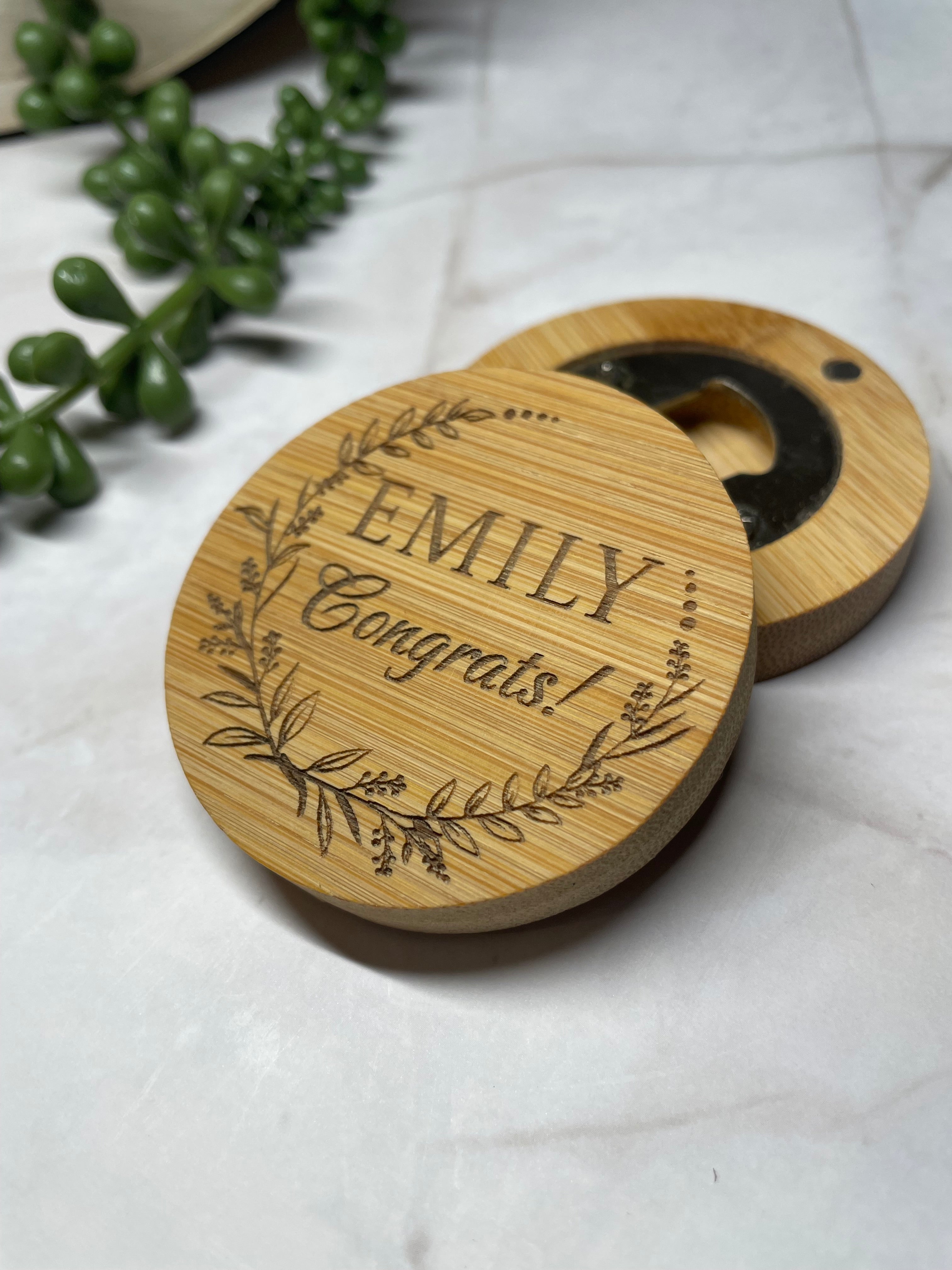 Personalised Bamboo Magnetic Bottle Opener – Congratulations Gift