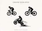 Three silhouettes of people on bicycles with text 'Choose Your Style' and 'Bluebell Valley Creations' at the bottom.