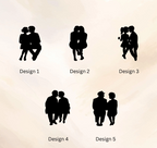 Set of five black silhouette designs on a beige background