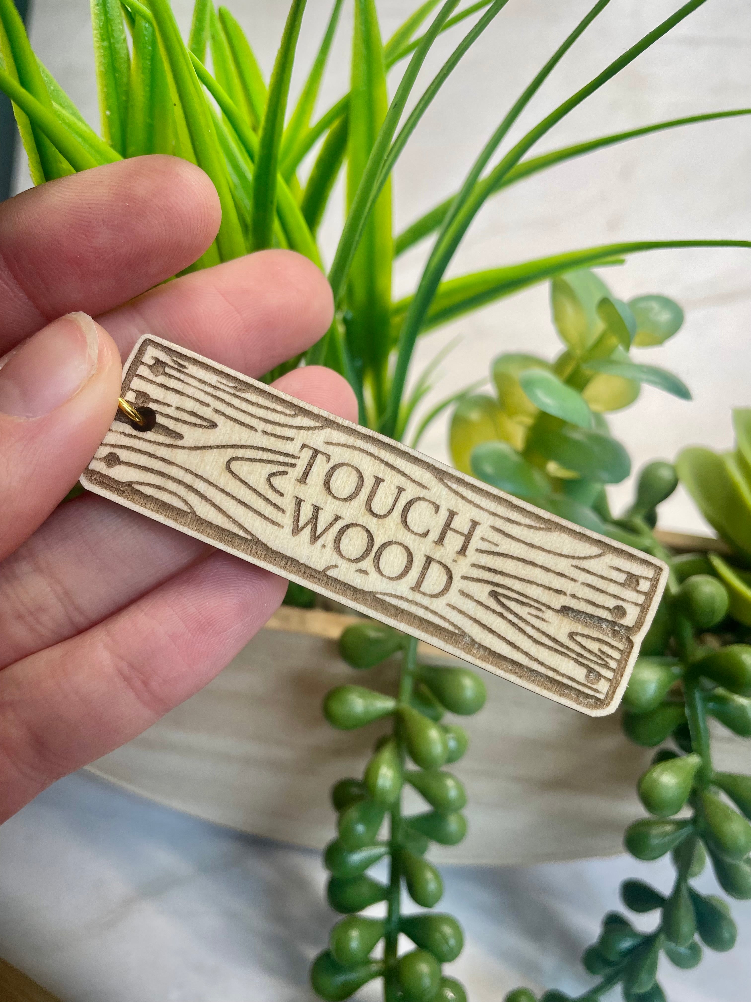 Touch Wood Wooden Keychain – Engraved Good Luck Charm