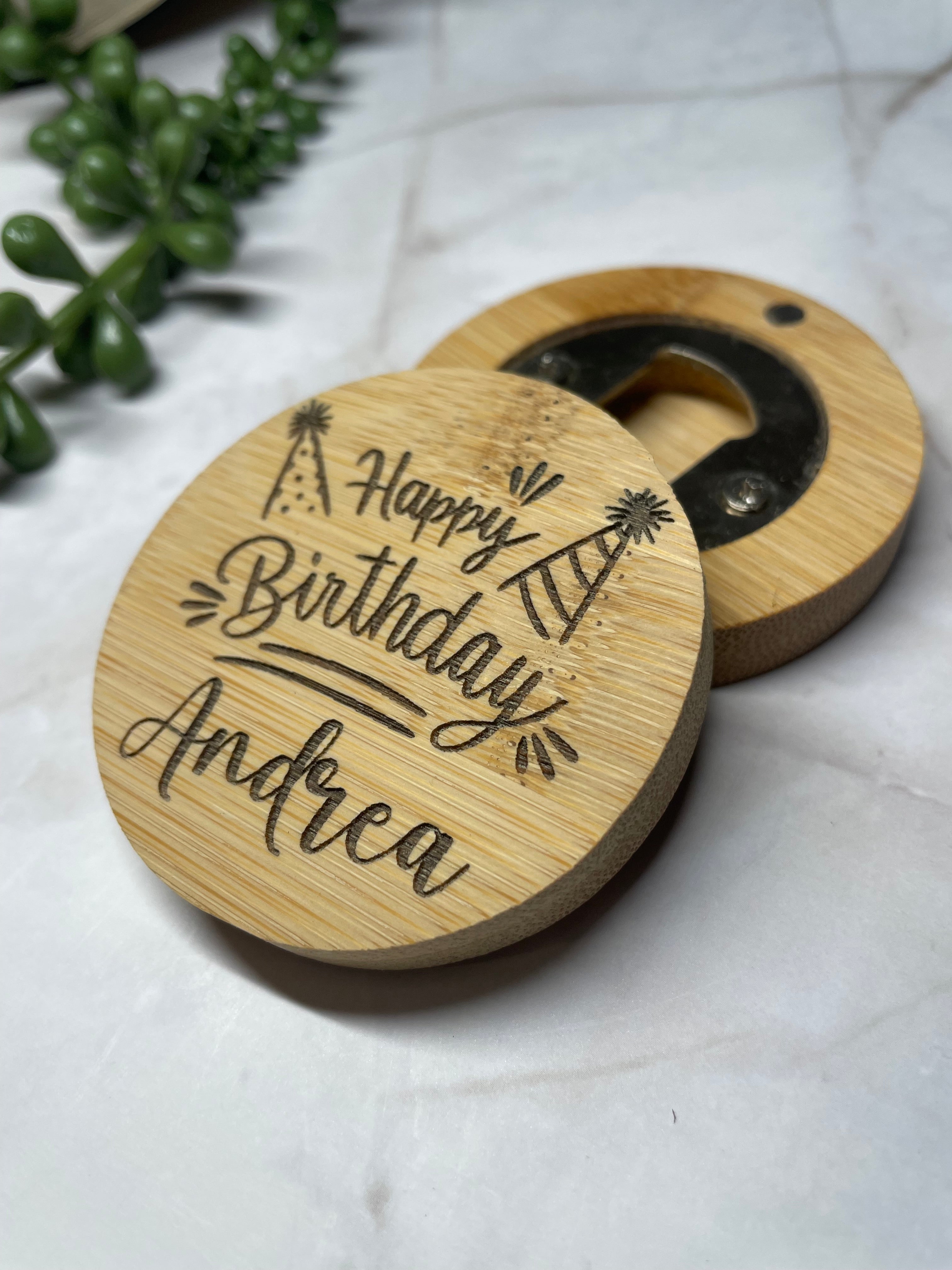 Personalised Bamboo Magnetic Bottle Opener – Happy Birthday Gift