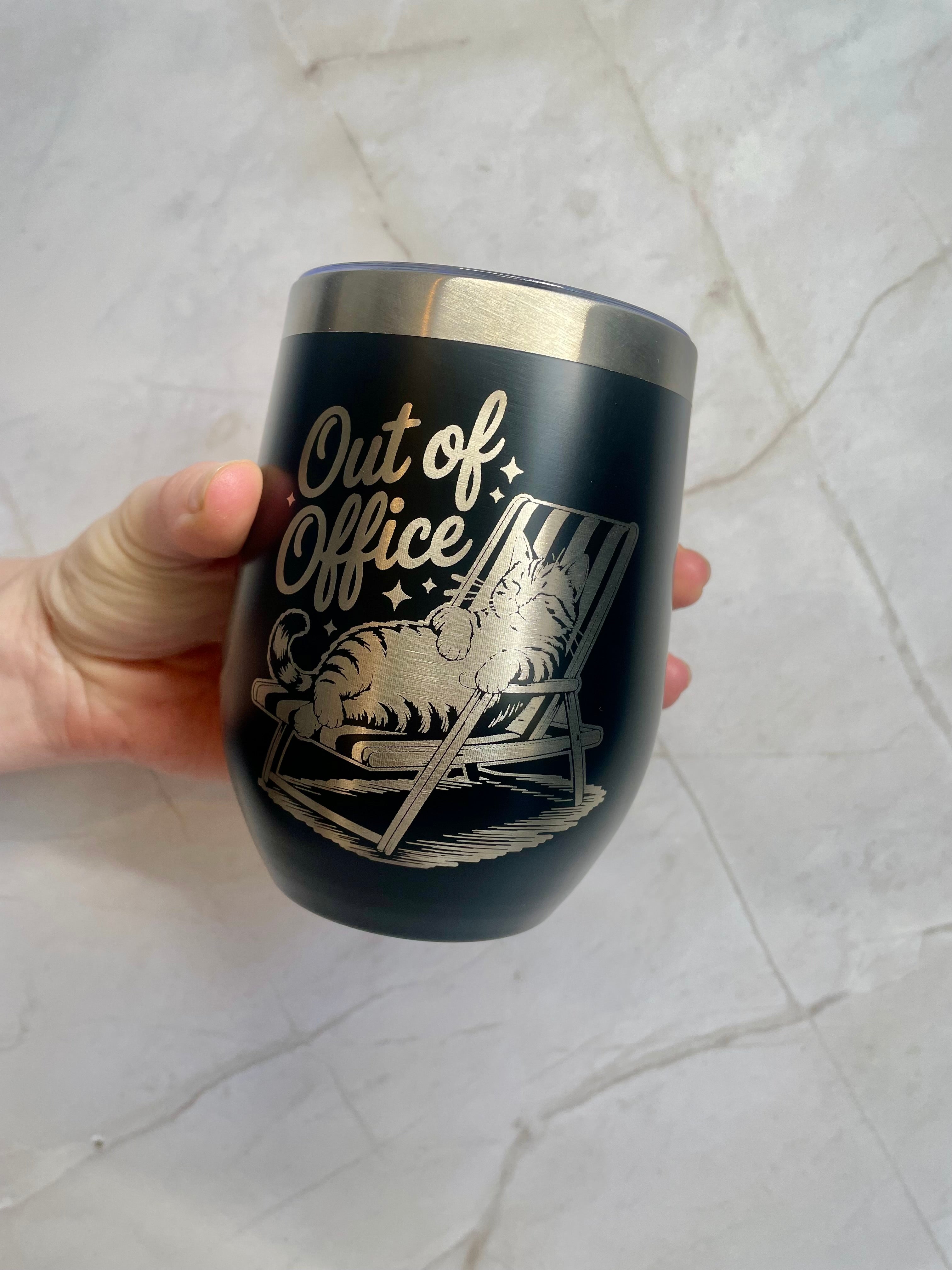 Out of Office Cat Engraved Stainless Steel Tumbler – Funny Cat Lover Cup
