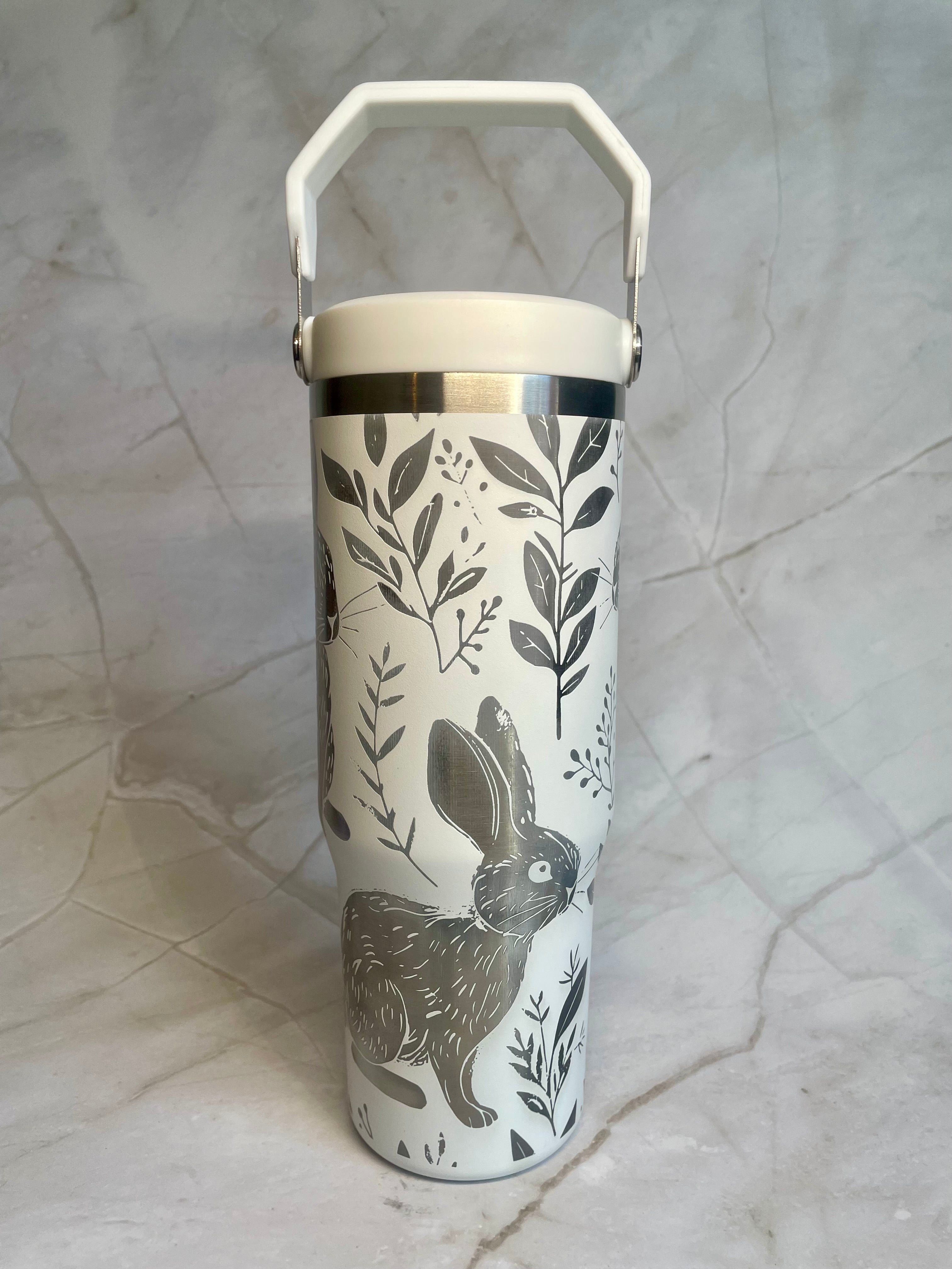 Rabbit Engraved Stainless Steel Tumbler – Woodland Animal Travel Mug