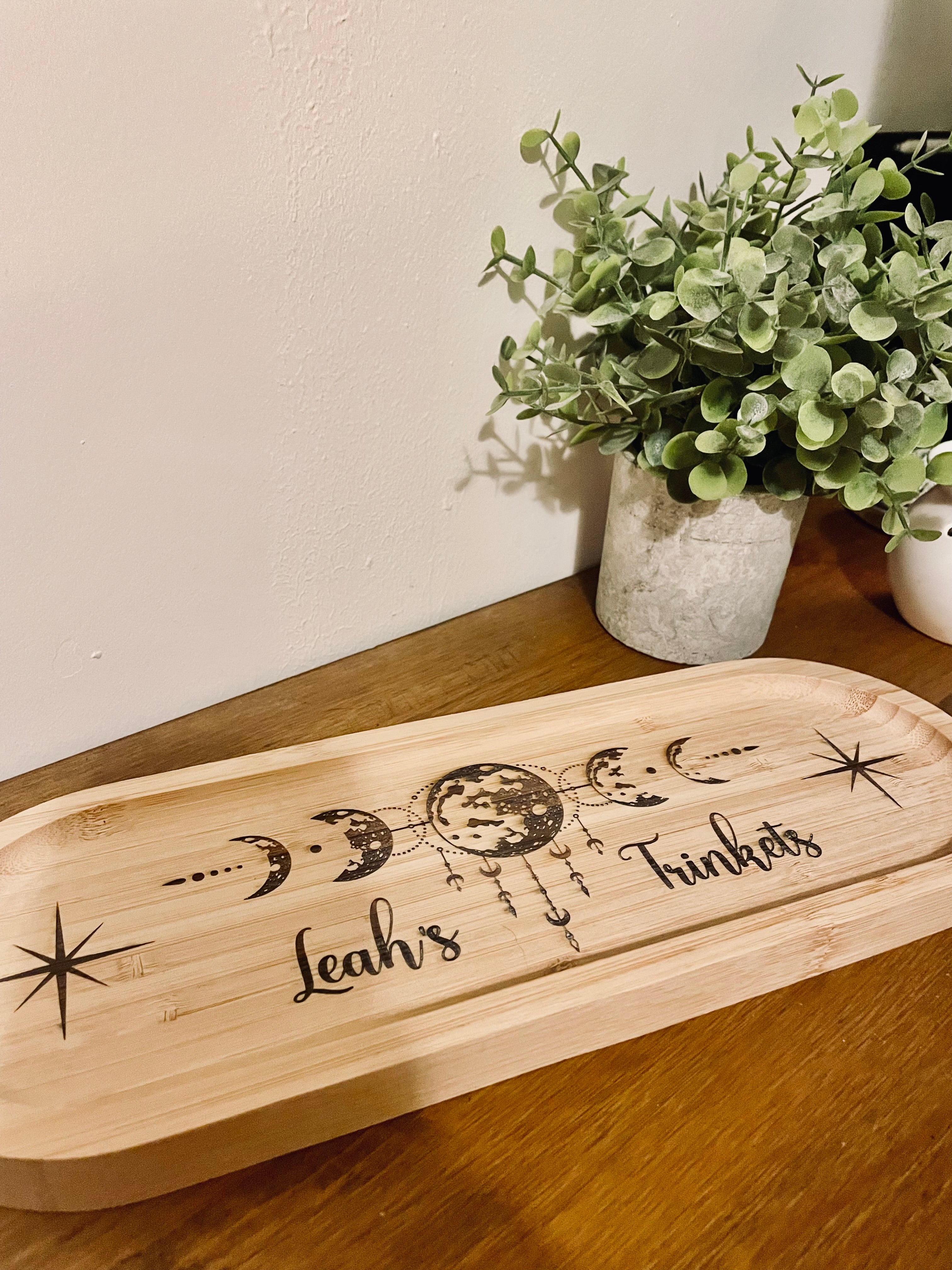 Personalised Moon Phase Wooden Trinket Tray – Celestial Jewellery Dish