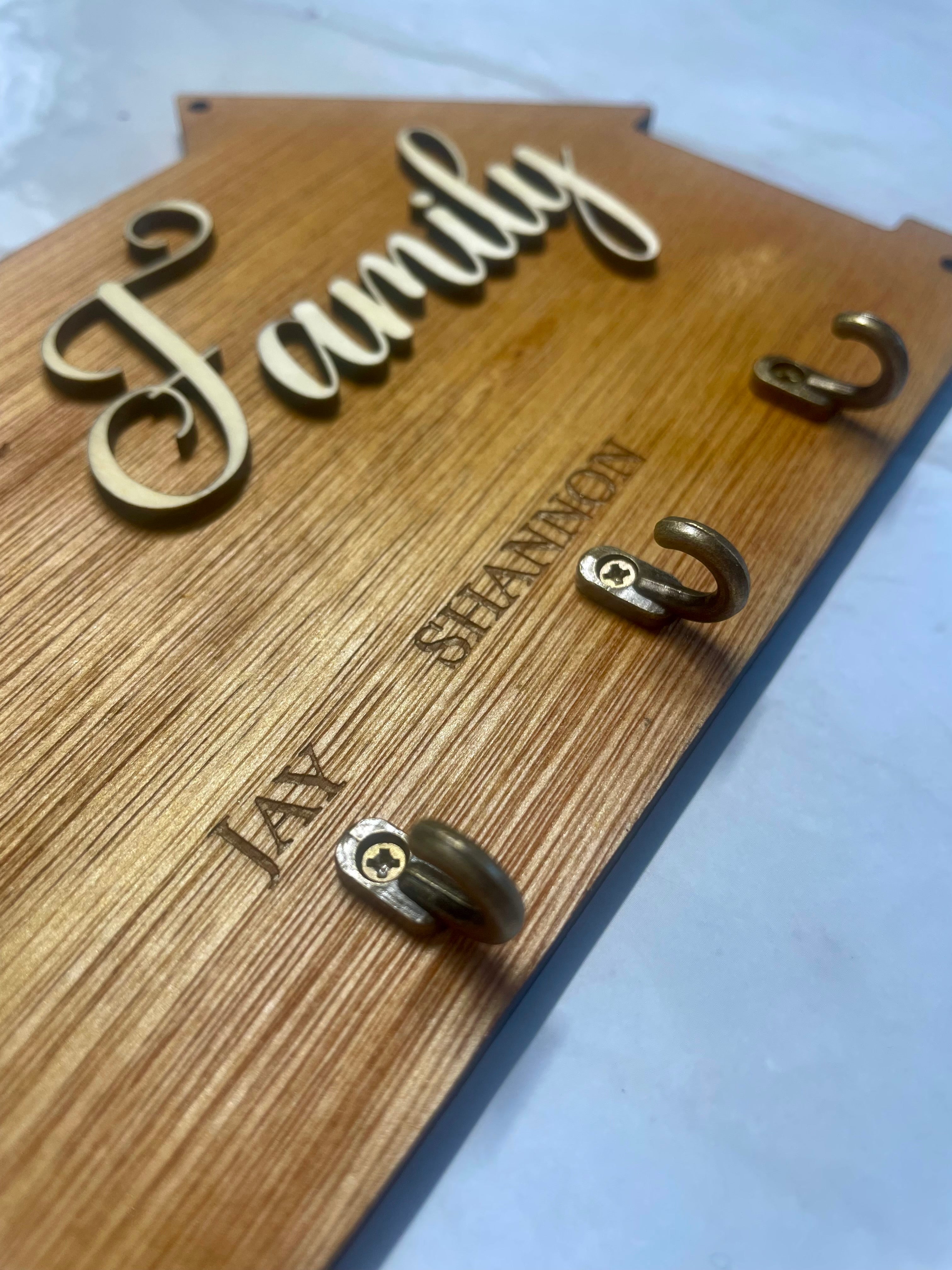Personalised Wooden Family Key Holder – Custom Name or “Our Family” Wall Key Rack
