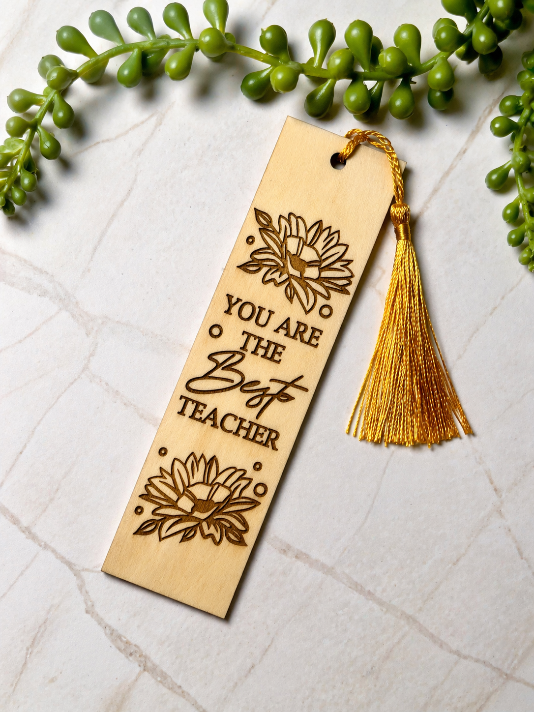 Engraved Wooden Bookmark – “You’re The Best Teacher” – Teacher Appreciation Gift – Rustic Basswood Page Marker with Tassel