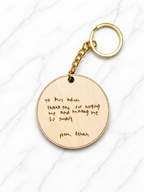 Engraved wooden keyring personalised message for teacher thank you gift with gold chain