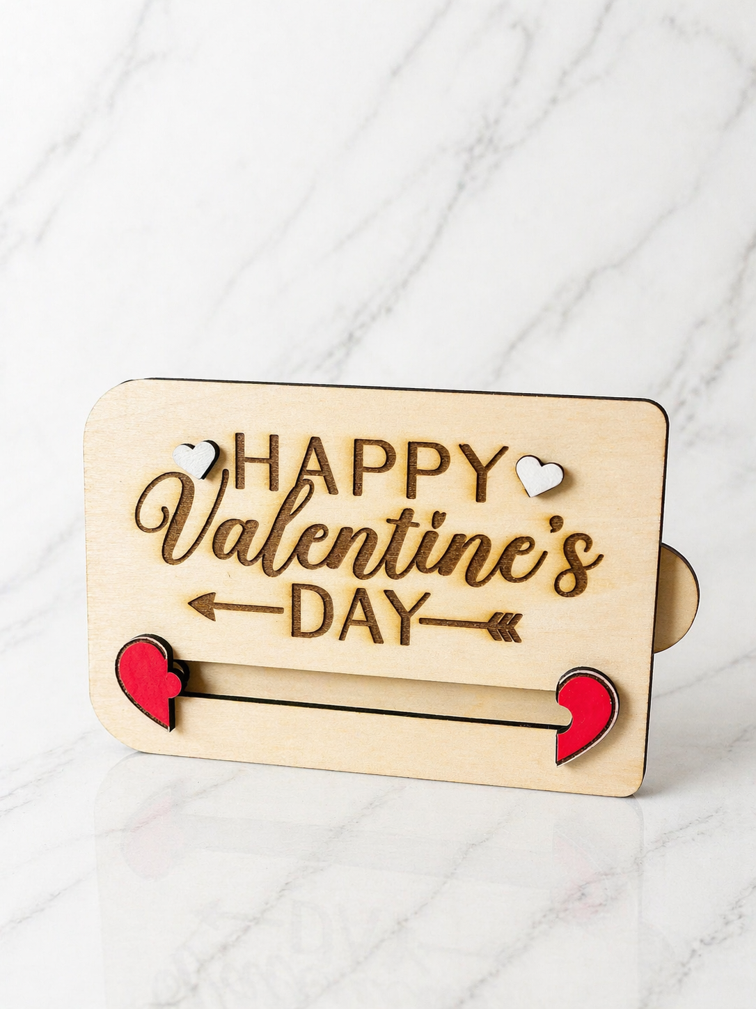Engraved wooden Valentine’s Day money holder with heart design romantic personalised gift