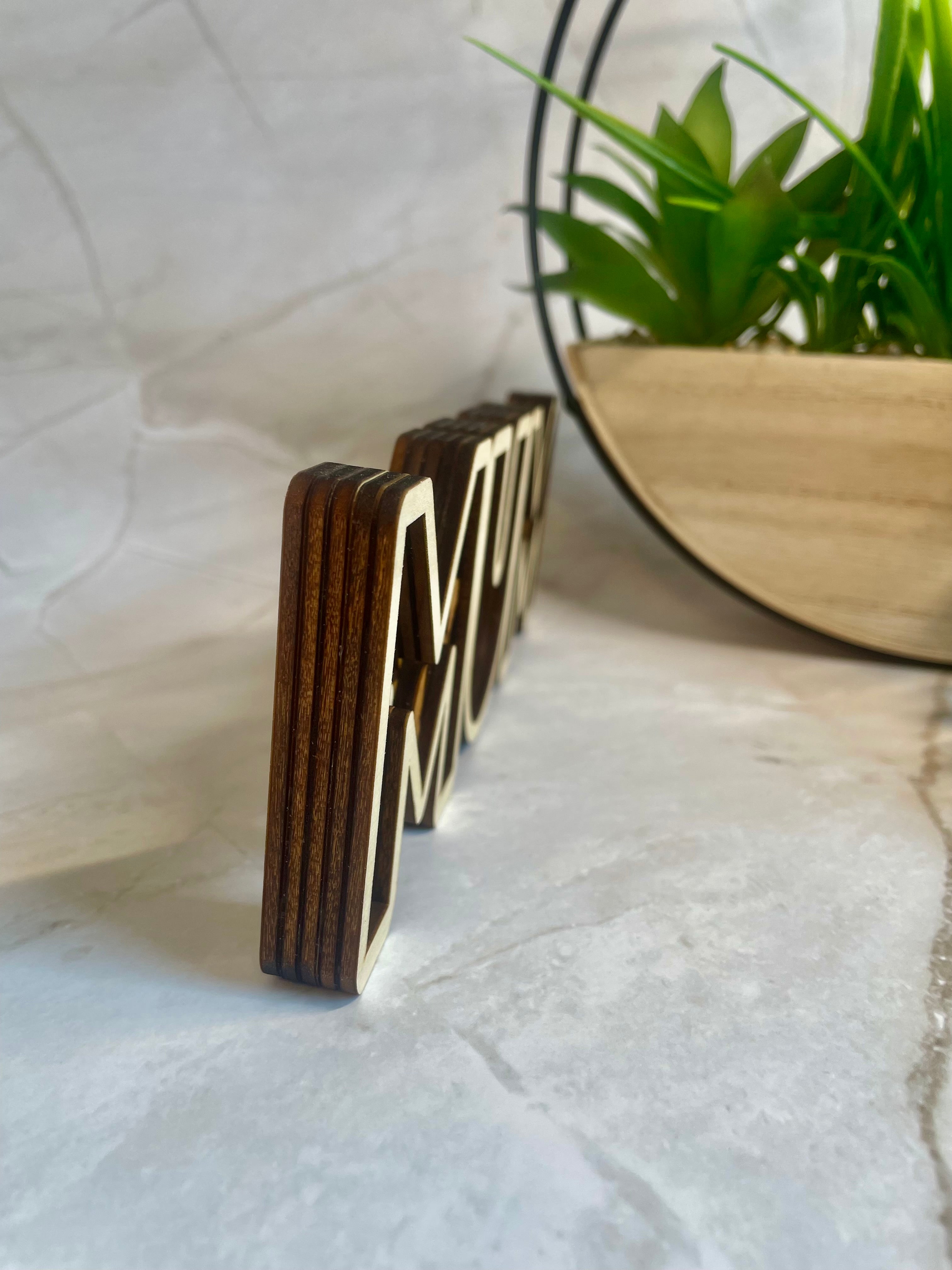 Layered Wooden MUM Sign – Floral Mum Decoration (Optional LED Lights)