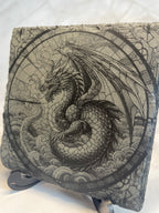 Dragon Engraved Slate Coaster – Fantasy Laser Engraved Dragon Decor