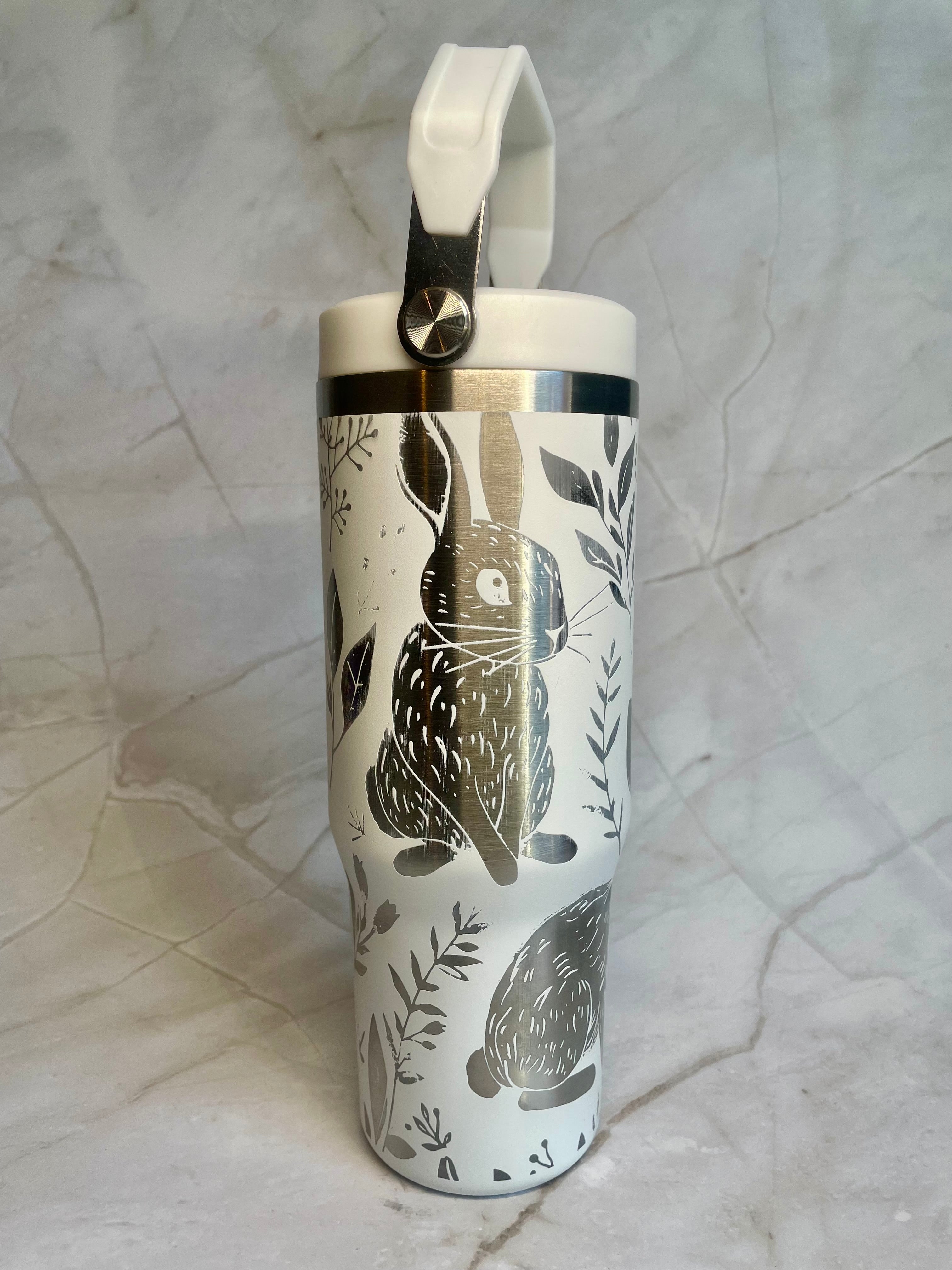 Rabbit Engraved Stainless Steel Tumbler – Woodland Animal Travel Mug