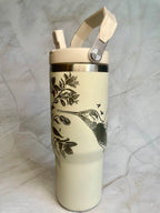 Floral & Hummingbird Engraved Stainless Steel Tumbler – Botanical Travel Mug