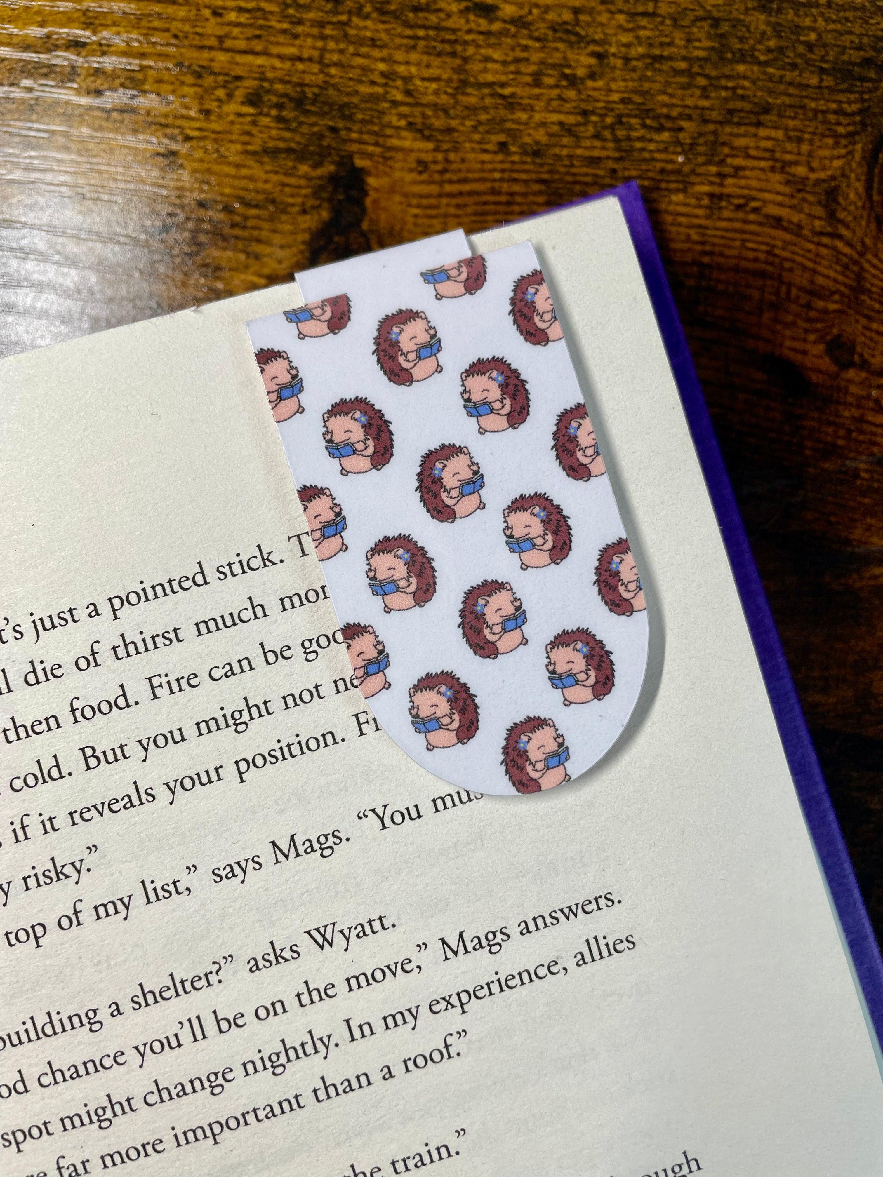 Sitting Hedgehog Reading On A Log- Magnetic Bookmark