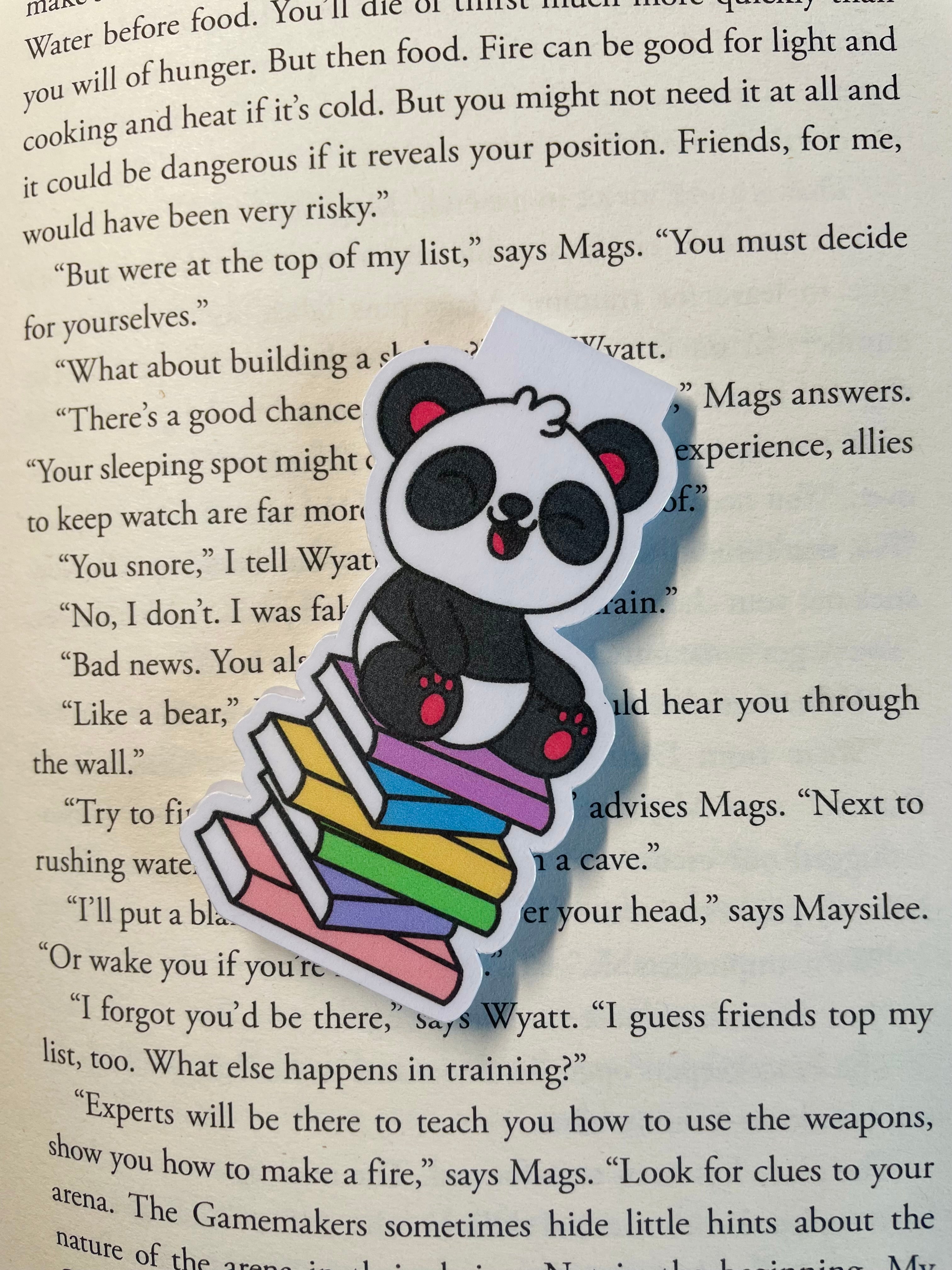 Playful Panda Sitting On Books- Magnetic Bookmark