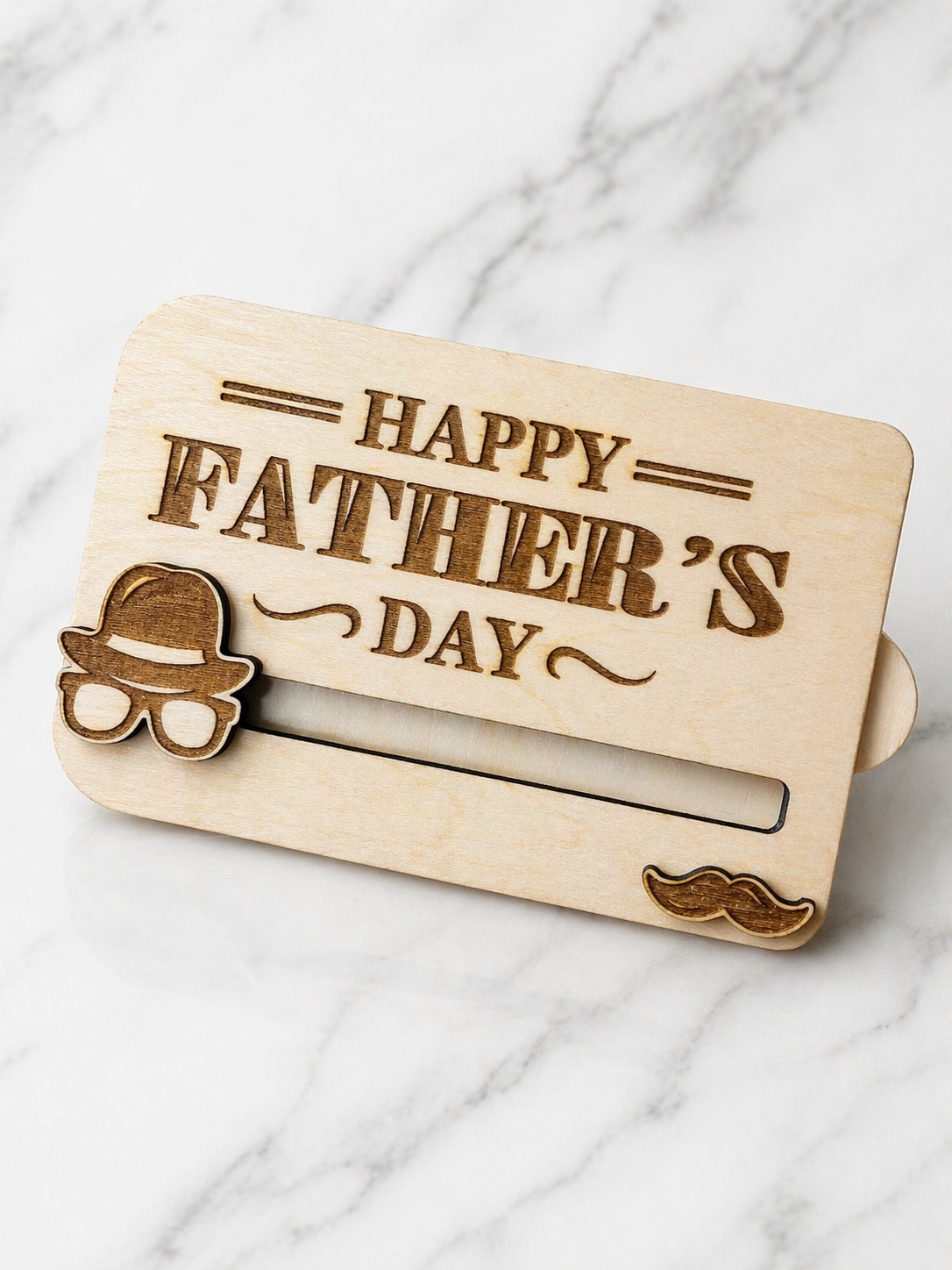 Custom engraved Father’s Day gift card holder for dad unique wooden personalised gift