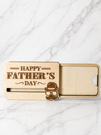 Wooden gift card holder with sliding compartment open to hold gift card personalised Father’s Day present