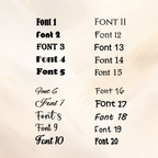List of 20 different fonts on a beige background