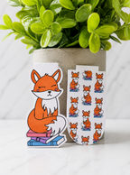 Two magnetic bookmarks featuring a fox on books and a matching fox pattern design displayed together