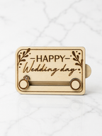 Laser engraved wooden wedding gift card holder with decorative foliage and ring design