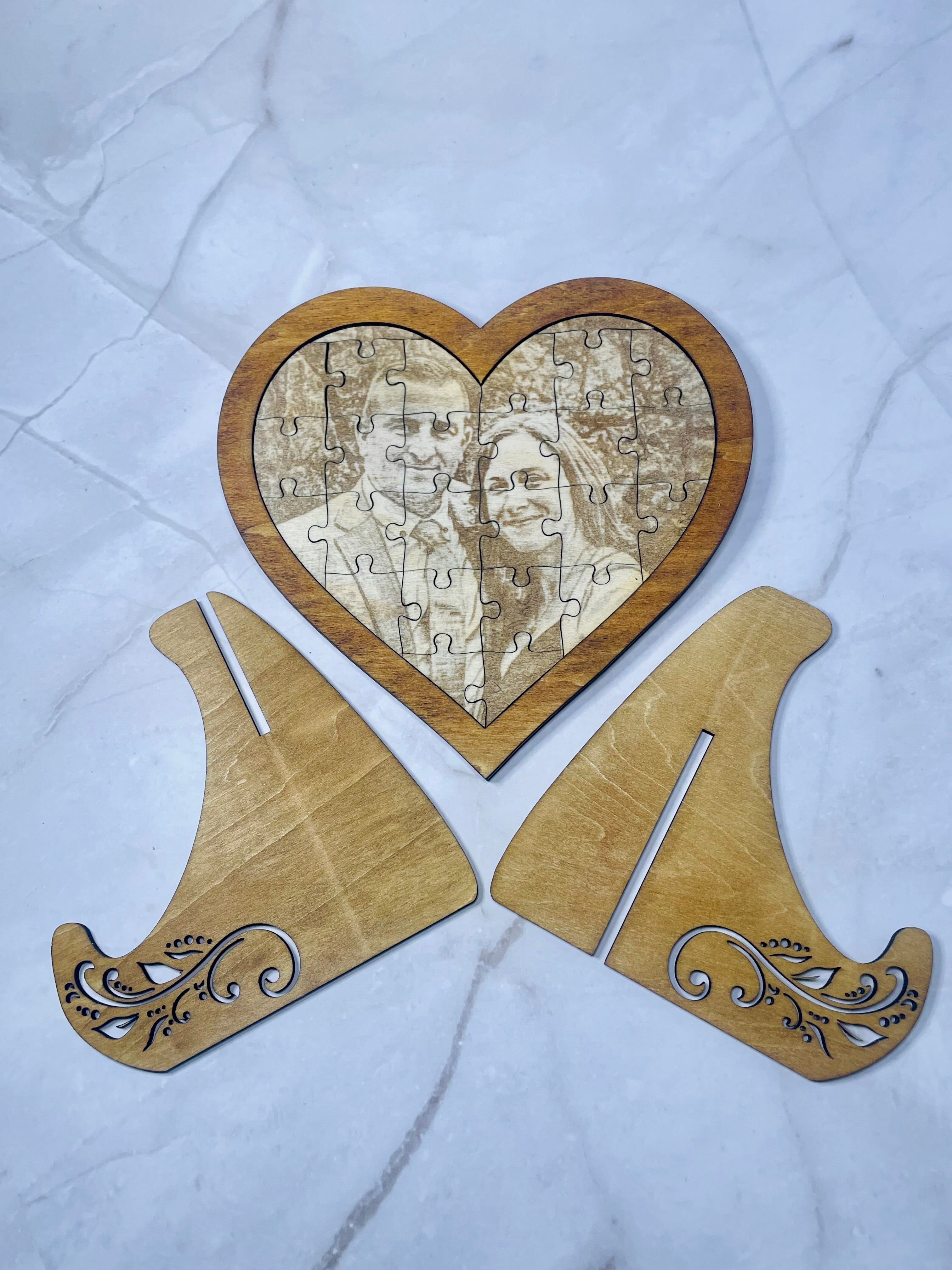 Personalised Wooden Jigsaw Puzzle Heart Frame Decoration - Custom Photo