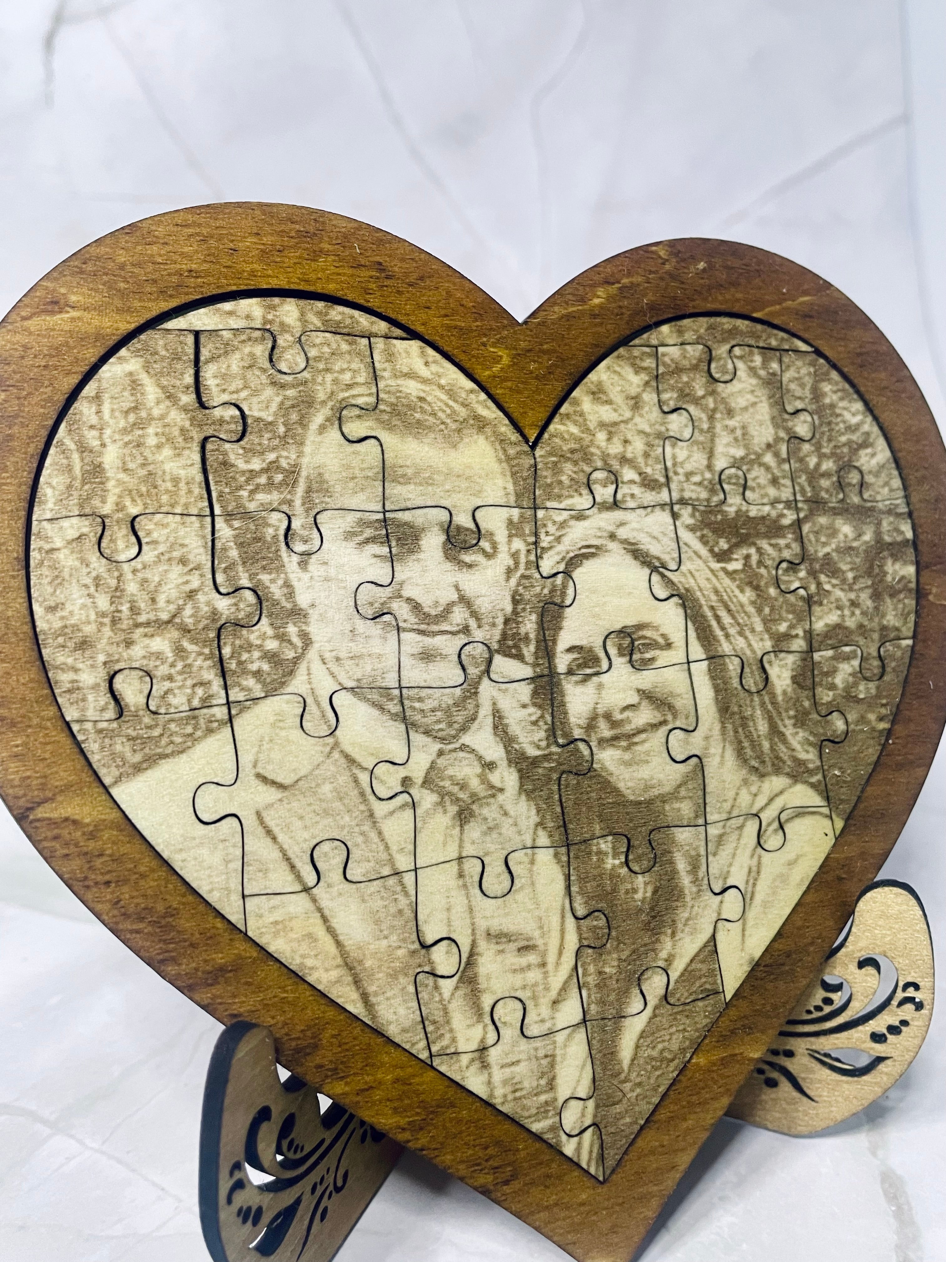 Personalised Wooden Jigsaw Puzzle Heart Frame Decoration - Custom Photo