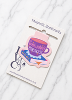 Cute bookworm magnetic bookmark displayed on backing card ready for gifting