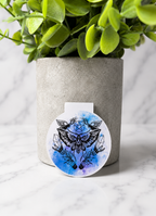Magnetic bookmark with detailed moth, crystal and pentagram design on blue watercolour background