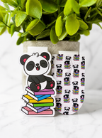 Set of two magnetic bookmarks featuring a panda sitting on books design and matching pattern version displayed together