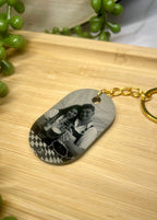 Personalised acrylic keychain with photo engraved and personalised message on back