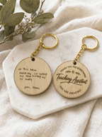 Personalised teaching assistant keyrings front and back shown together thank you teacher gift idea
