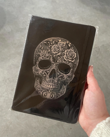 Patterned Skull- Engraved A5 Faux Leather Lined Notebook